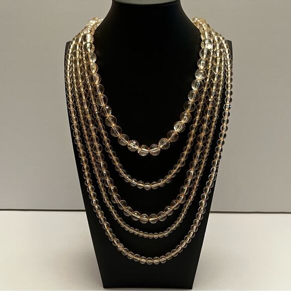 Vintage RJ Graziano Czech Glass Clear Beaded Five Strand Layered Necklace - Picture 1 of 6